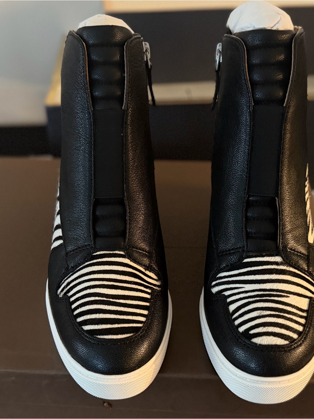 Paolo Black and White Zebra-Pattern Platform Sneakers